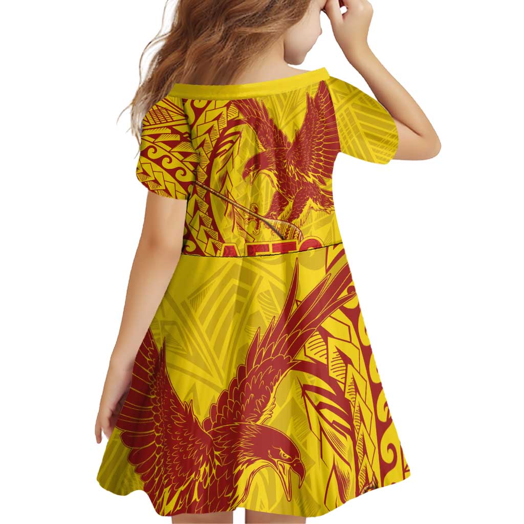 American Samoa Pago Pago Aeto Family Matching Off Shoulder Short Dress and Hawaiian Shirt Wingstyle Red-Gold Color LT03 - Polynesian Pride
