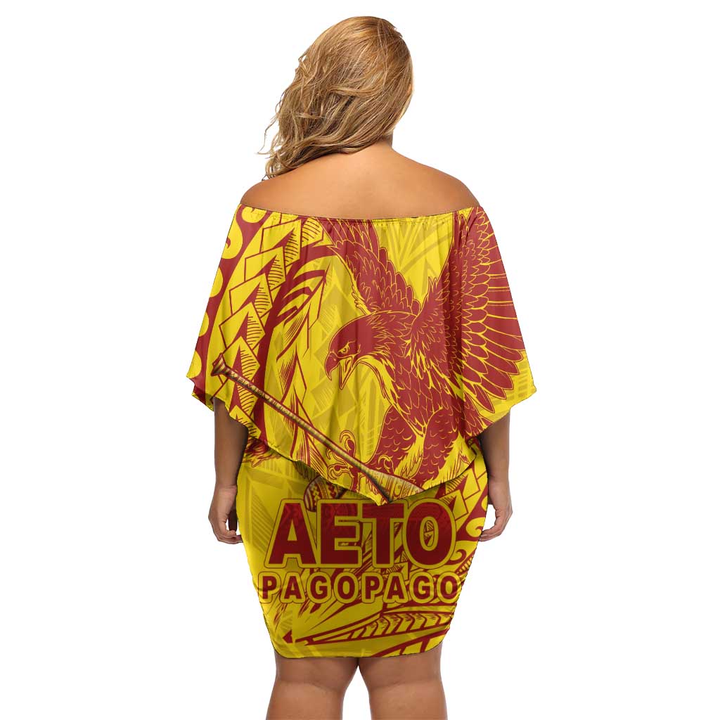 American Samoa Pago Pago Aeto Family Matching Off Shoulder Short Dress and Hawaiian Shirt Wingstyle Red-Gold Color LT03 - Polynesian Pride