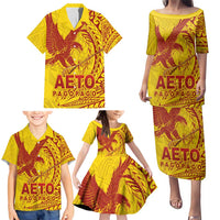 American Samoa Pago Pago Aeto Family Matching Puletasi and Hawaiian Shirt Wingstyle Red-Gold Color LT03 - Polynesian Pride