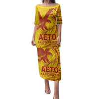 American Samoa Pago Pago Aeto Family Matching Puletasi and Hawaiian Shirt Wingstyle Red-Gold Color LT03 Mom's Dress Yellow - Polynesian Pride