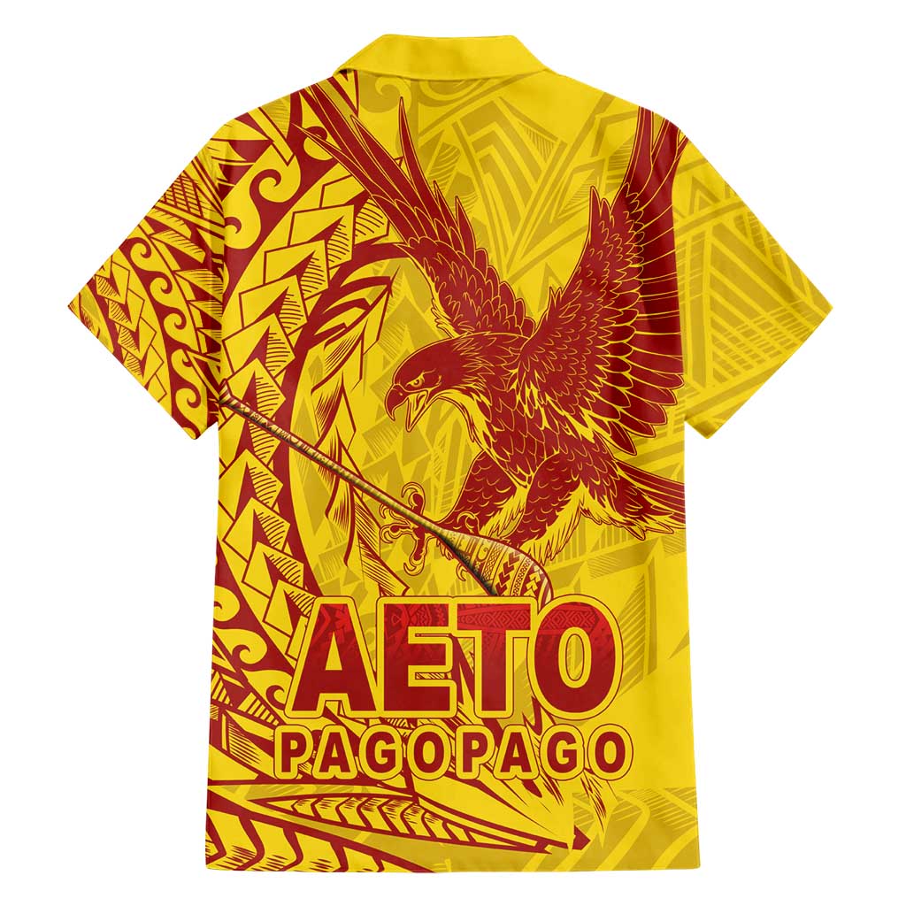 American Samoa Pago Pago Aeto Family Matching Short Sleeve Bodycon Dress and Hawaiian Shirt Wingstyle Red-Gold Color LT03 - Polynesian Pride