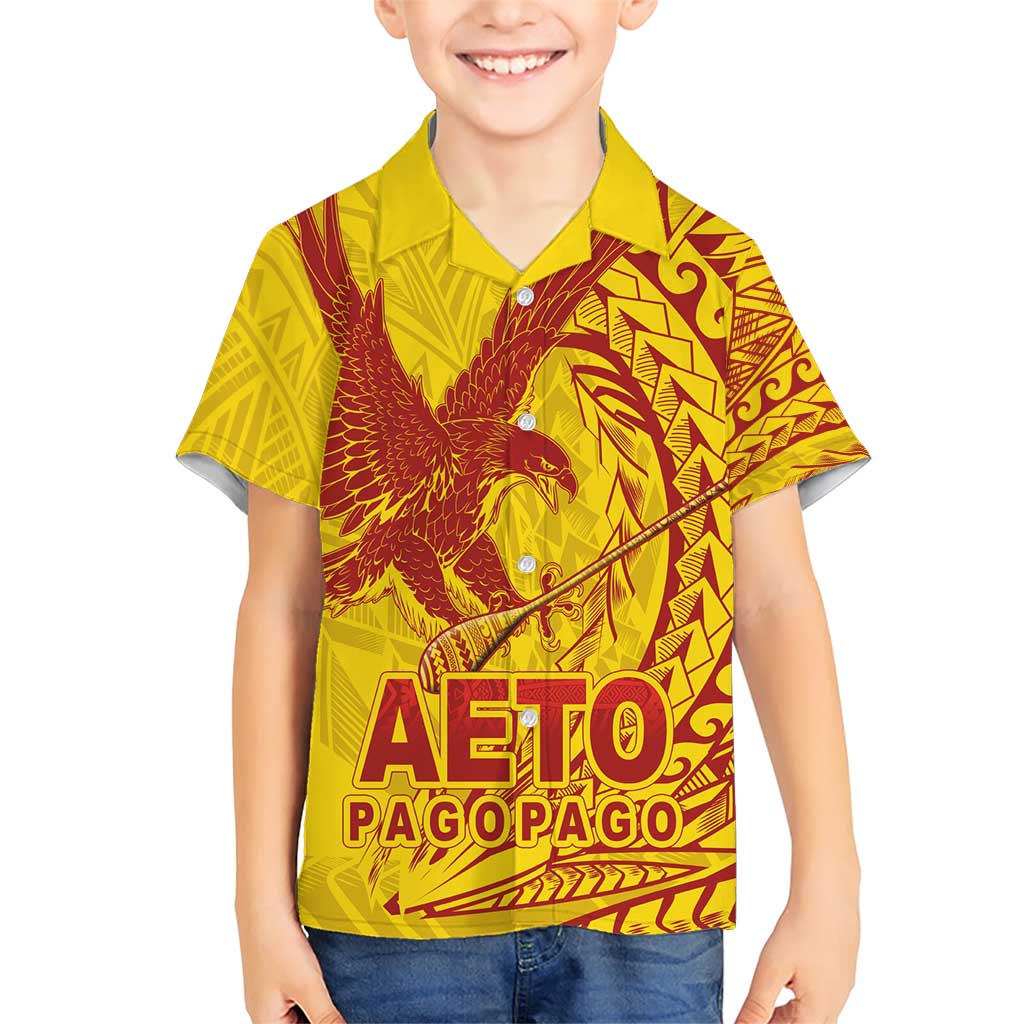 American Samoa Pago Pago Aeto Family Matching Short Sleeve Bodycon Dress and Hawaiian Shirt Wingstyle Red-Gold Color LT03 Son's Shirt Yellow - Polynesian Pride