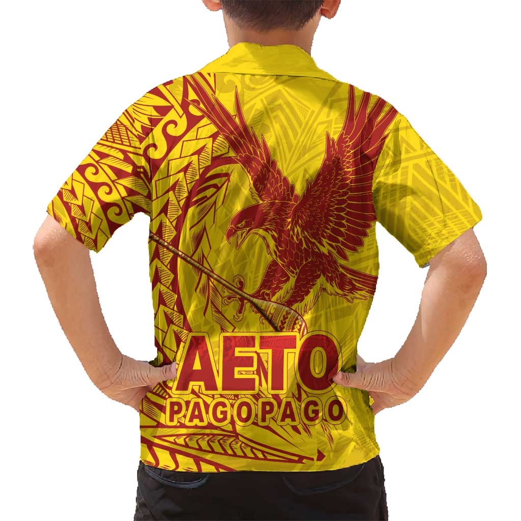 American Samoa Pago Pago Aeto Family Matching Summer Maxi Dress and Hawaiian Shirt Wingstyle Red-Gold Color LT03 - Polynesian Pride