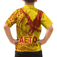 American Samoa Pago Pago Aeto Family Matching Summer Maxi Dress and Hawaiian Shirt Wingstyle Red-Gold Color LT03 - Polynesian Pride