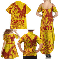American Samoa Pago Pago Aeto Family Matching Summer Maxi Dress and Hawaiian Shirt Wingstyle Red-Gold Color LT03 - Polynesian Pride