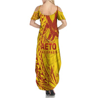 American Samoa Pago Pago Aeto Family Matching Summer Maxi Dress and Hawaiian Shirt Wingstyle Red-Gold Color LT03 - Polynesian Pride