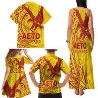 American Samoa Pago Pago Aeto Family Matching Tank Maxi Dress and Hawaiian Shirt Wingstyle Red-Gold Color LT03 - Polynesian Pride