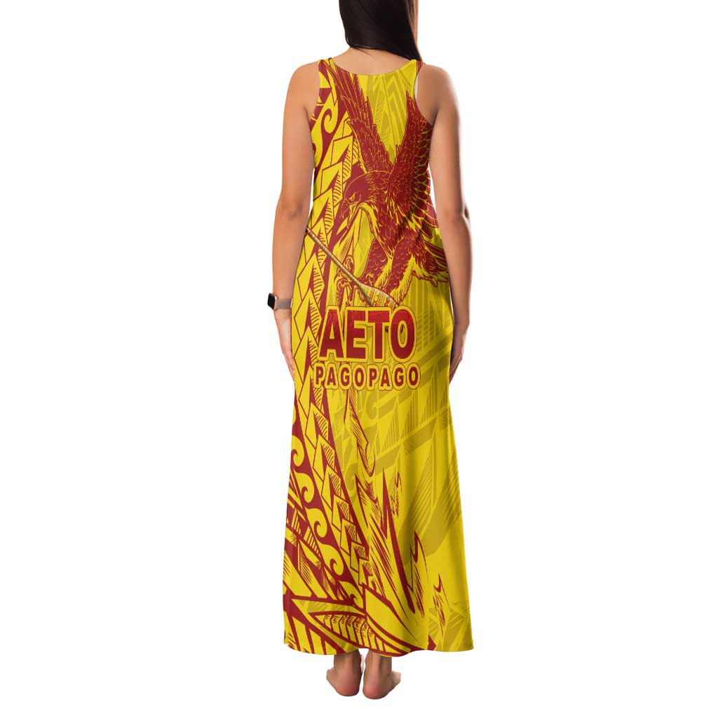 American Samoa Pago Pago Aeto Family Matching Tank Maxi Dress and Hawaiian Shirt Wingstyle Red-Gold Color LT03 - Polynesian Pride