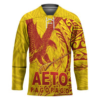 American Samoa Pago Pago Aeto Hockey Jersey Wingstyle Red-Gold Color LT03 Unisex Yellow - Polynesian Pride