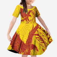Samoa Pago Pago Aeto Kid Short Sleeve Dress Wingstyle Red-Gold Color - Polynesian Pride