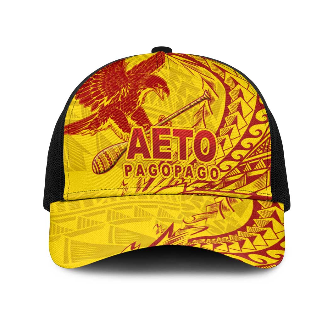 American Samoa Pago Pago Aeto Mesh Trucker Cap Wingstyle Red-Gold Color - Polynesian Pride