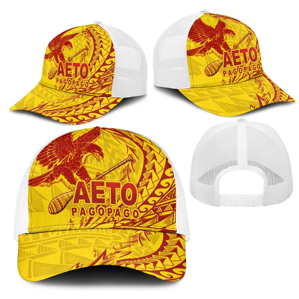 American Samoa Pago Pago Aeto Mesh Trucker Cap Wingstyle Red-Gold Color - Polynesian Pride