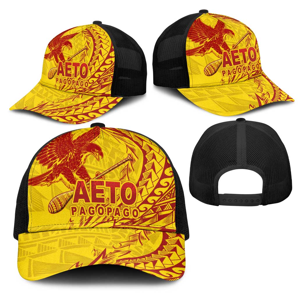 American Samoa Pago Pago Aeto Mesh Trucker Cap Wingstyle Red-Gold Color - Polynesian Pride
