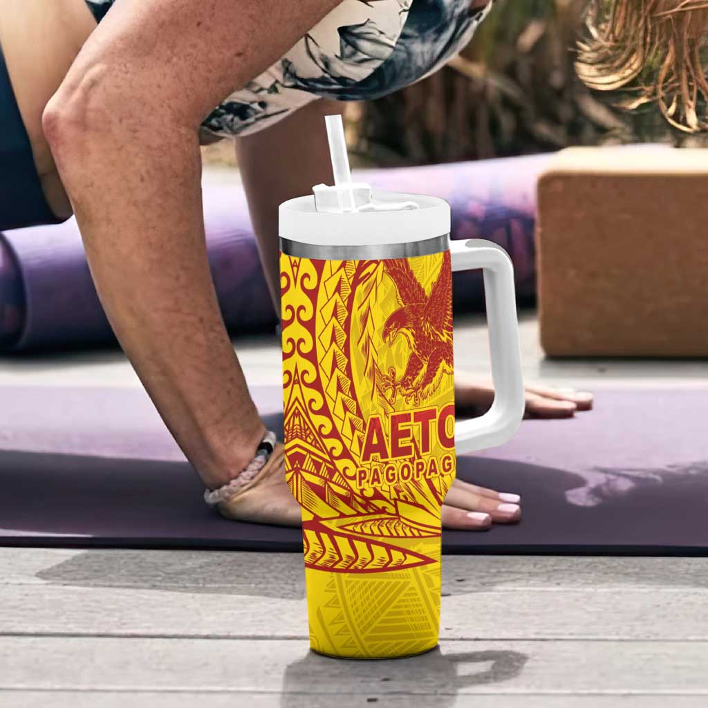 Samoa Pago Pago Aeto Tumbler With Handle Wingstyle Red-Gold Color - Polynesian Pride