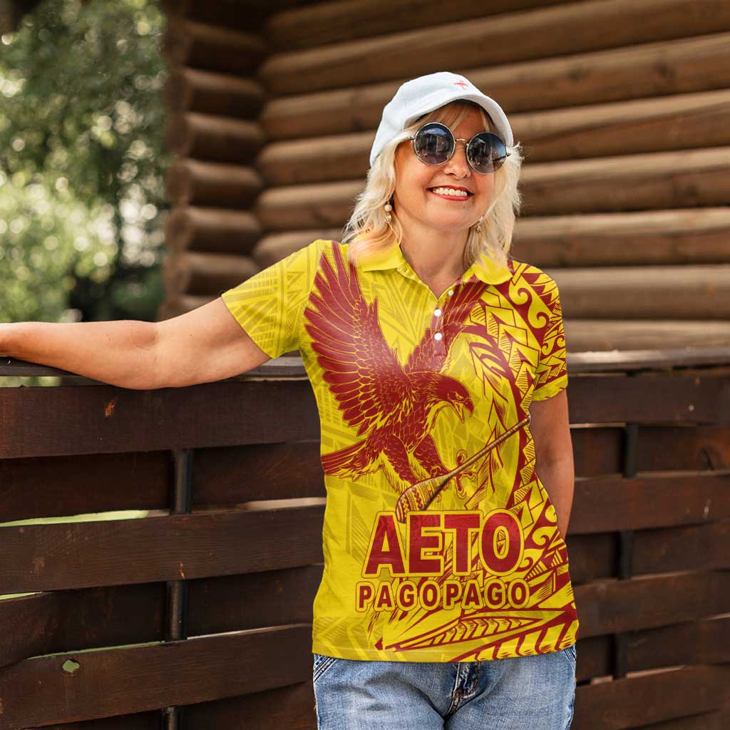 Samoa Pago Pago Aeto Women Polo Shirt Wingstyle Red-Gold Color - Polynesian Pride