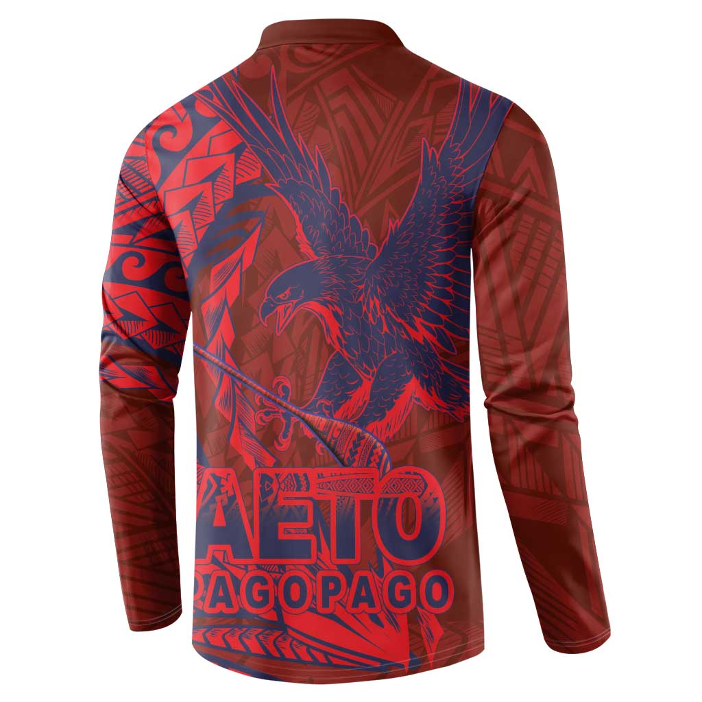 Samoa Pago Pago Aeto Button Sweatshirt Wingstyle Red-Blue Color - Polynesian Pride