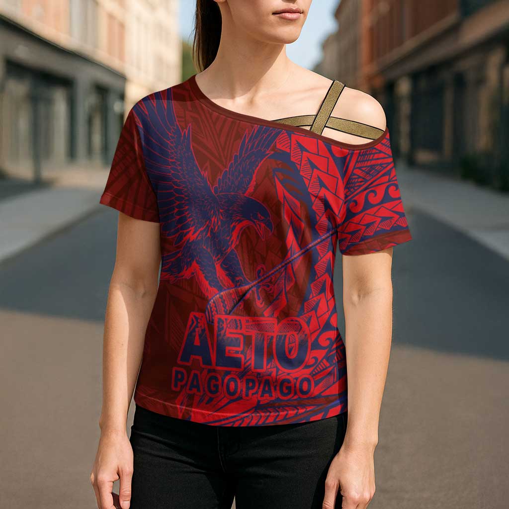 Samoa Pago Pago Aeto Cross Shoulder Shirt Wingstyle Red-Blue Color - Polynesian Pride