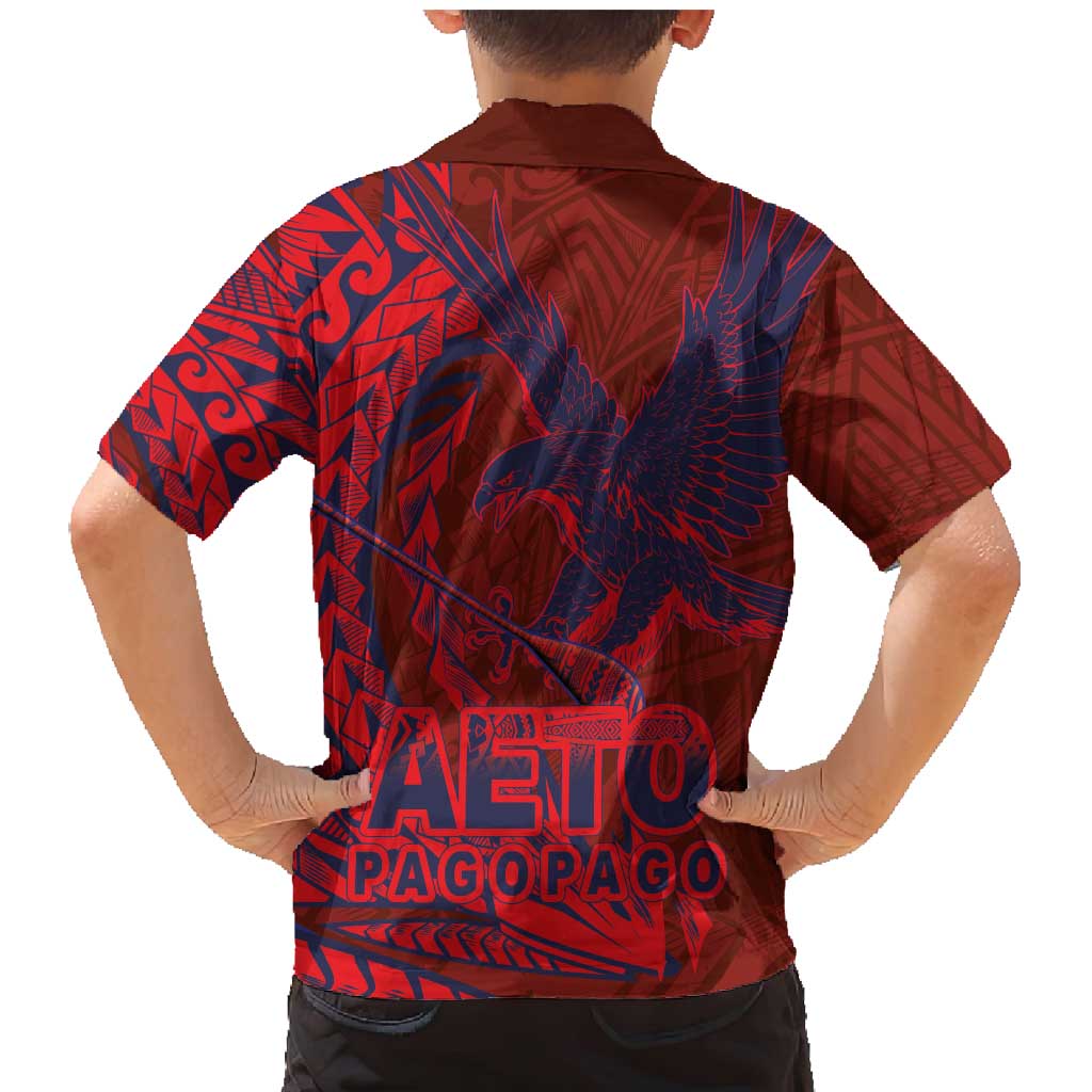American Samoa Pago Pago Aeto Family Matching Mermaid Dress and Hawaiian Shirt Wingstyle Red-Blue Color LT03 - Polynesian Pride