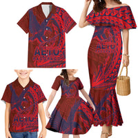 American Samoa Pago Pago Aeto Family Matching Mermaid Dress and Hawaiian Shirt Wingstyle Red-Blue Color LT03 - Polynesian Pride
