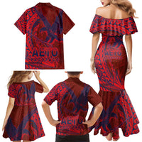 American Samoa Pago Pago Aeto Family Matching Mermaid Dress and Hawaiian Shirt Wingstyle Red-Blue Color LT03 - Polynesian Pride