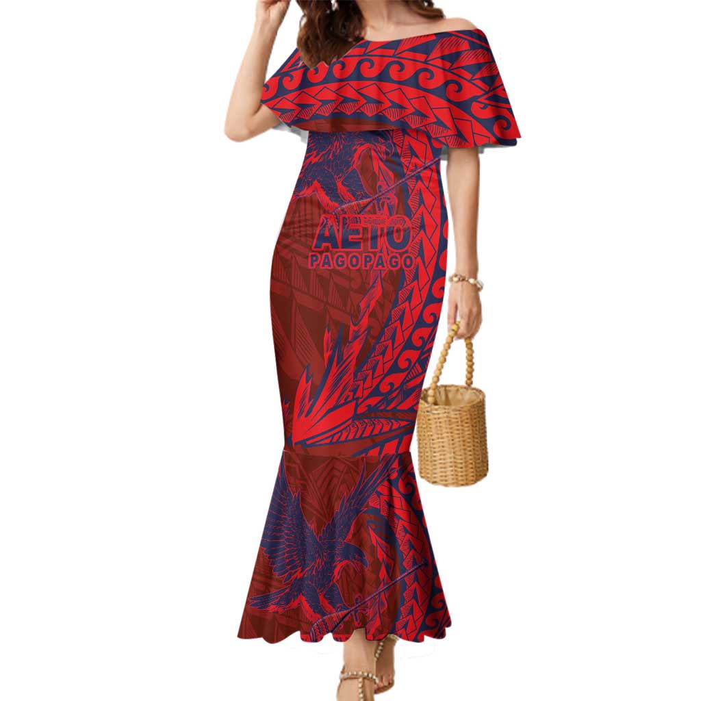 American Samoa Pago Pago Aeto Family Matching Mermaid Dress and Hawaiian Shirt Wingstyle Red-Blue Color LT03 Mom's Dress Red - Polynesian Pride
