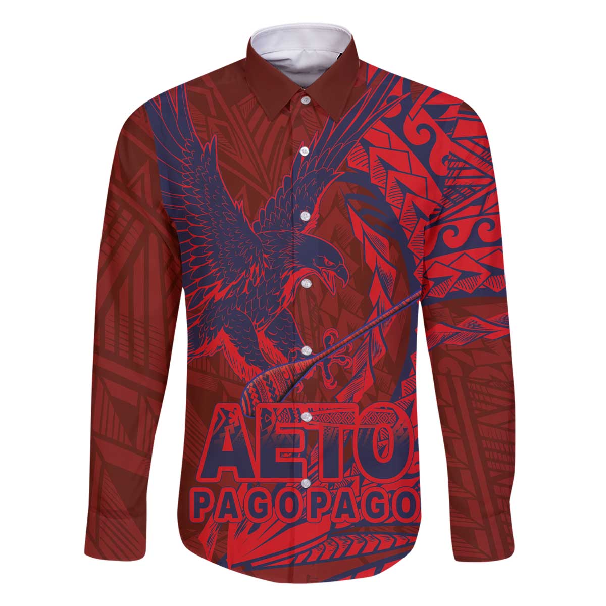 American Samoa Pago Pago Aeto Family Matching Off The Shoulder Long Sleeve Dress and Hawaiian Shirt Wingstyle Red-Blue Color LT03 Dad's Shirt - Long Sleeve Red - Polynesian Pride