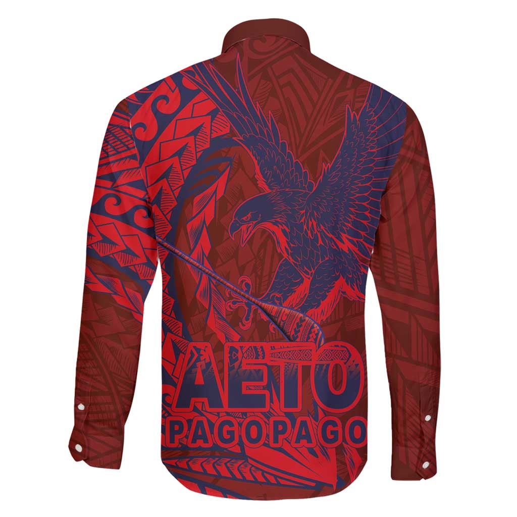 American Samoa Pago Pago Aeto Family Matching Off Shoulder Maxi Dress and Hawaiian Shirt Wingstyle Red-Blue Color LT03 - Polynesian Pride