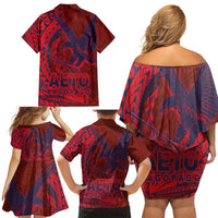 American Samoa Pago Pago Aeto Family Matching Off Shoulder Short Dress and Hawaiian Shirt Wingstyle Red-Blue Color LT03 - Polynesian Pride