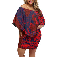 American Samoa Pago Pago Aeto Family Matching Off Shoulder Short Dress and Hawaiian Shirt Wingstyle Red-Blue Color LT03 Mom's Dress Red - Polynesian Pride