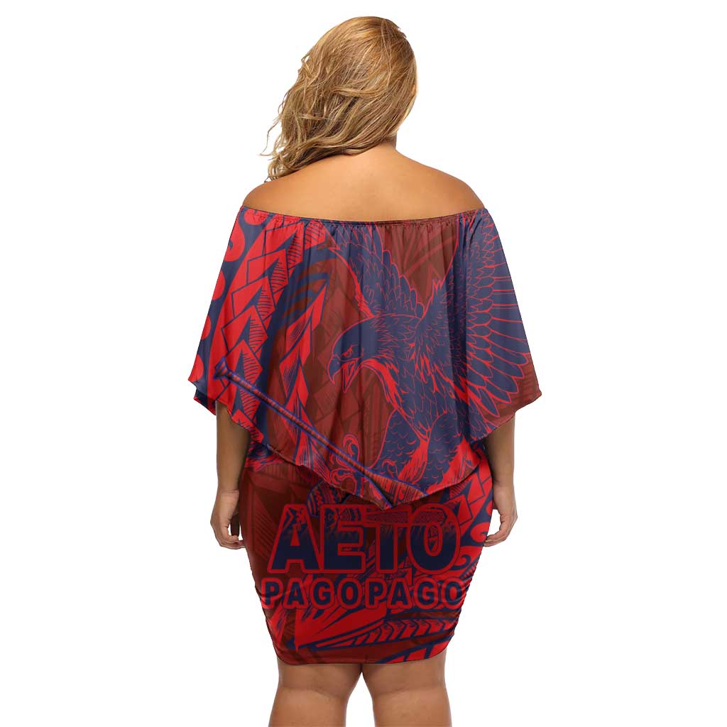 American Samoa Pago Pago Aeto Family Matching Off Shoulder Short Dress and Hawaiian Shirt Wingstyle Red-Blue Color LT03 - Polynesian Pride