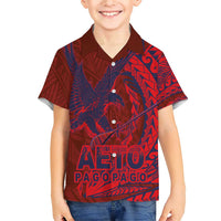 American Samoa Pago Pago Aeto Family Matching Short Sleeve Bodycon Dress and Hawaiian Shirt Wingstyle Red-Blue Color LT03 Son's Shirt Red - Polynesian Pride