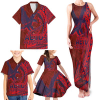 American Samoa Pago Pago Aeto Family Matching Tank Maxi Dress and Hawaiian Shirt Wingstyle Red-Blue Color LT03 - Polynesian Pride