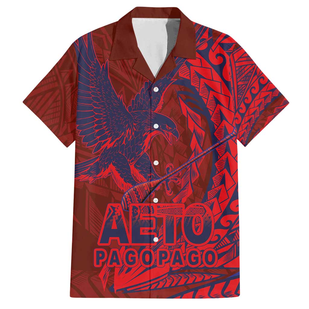 American Samoa Pago Pago Aeto Family Matching Tank Maxi Dress and Hawaiian Shirt Wingstyle Red-Blue Color LT03 Dad's Shirt - Short Sleeve Red - Polynesian Pride