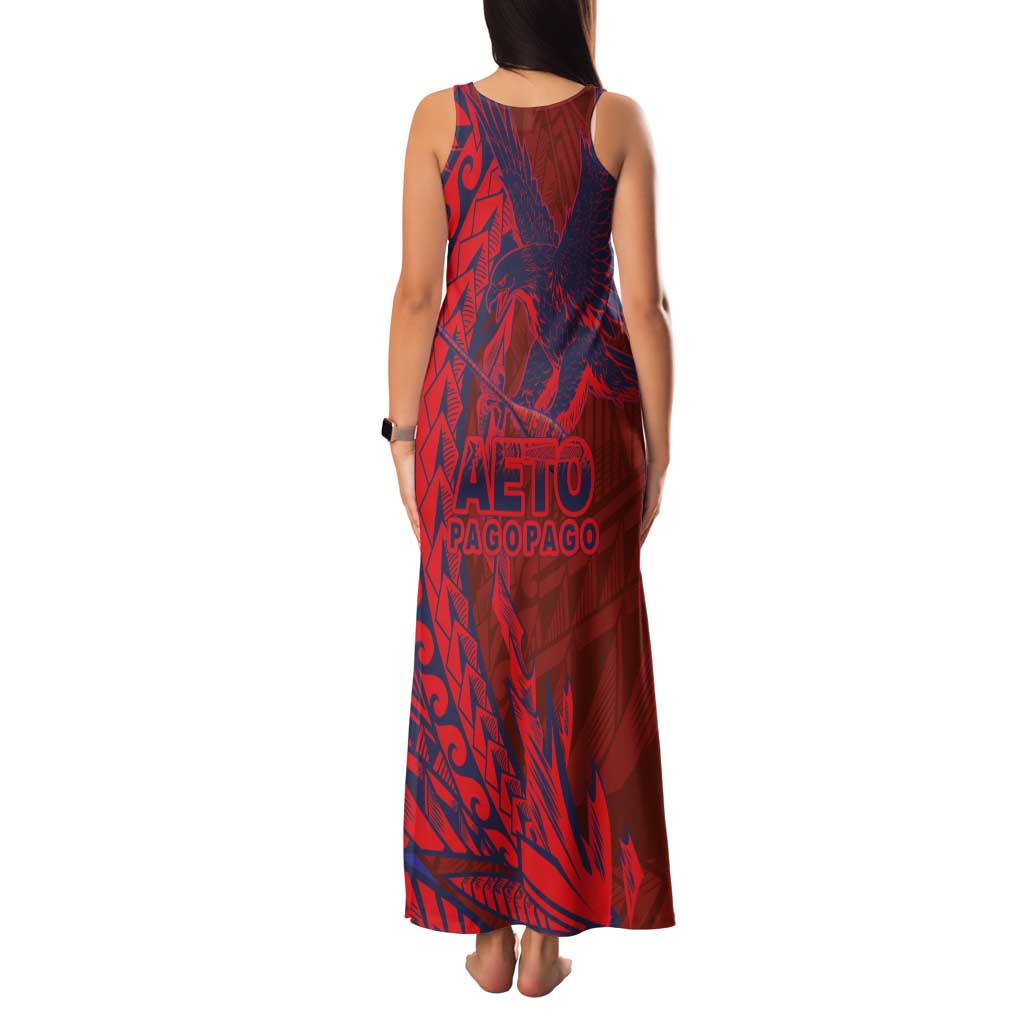American Samoa Pago Pago Aeto Family Matching Tank Maxi Dress and Hawaiian Shirt Wingstyle Red-Blue Color LT03 - Polynesian Pride