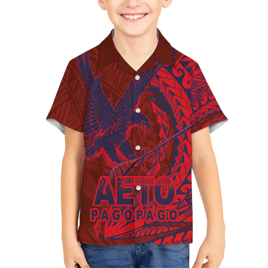 American Samoa Pago Pago Aeto Kid Hawaiian Shirt Wingstyle Red-Blue Color LT03 Kid Red - Polynesian Pride
