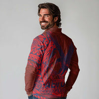 Samoa Pago Pago Aeto Long Sleeve Polo Shirt Wingstyle Red-Blue Color - Polynesian Pride