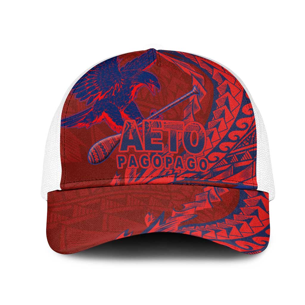 American Samoa Pago Pago Aeto Mesh Trucker Cap Wingstyle Red-Blue Color - Polynesian Pride