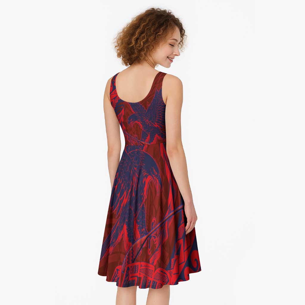 Samoa Pago Pago Aeto Midi Dress Wingstyle Red-Blue Color - Polynesian Pride