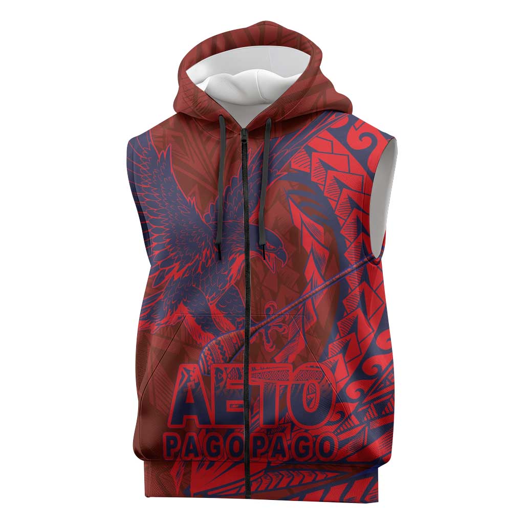 American Samoa Pago Pago Aeto Sleeveless Zip Hoodie Wingstyle Red-Blue Color LT03