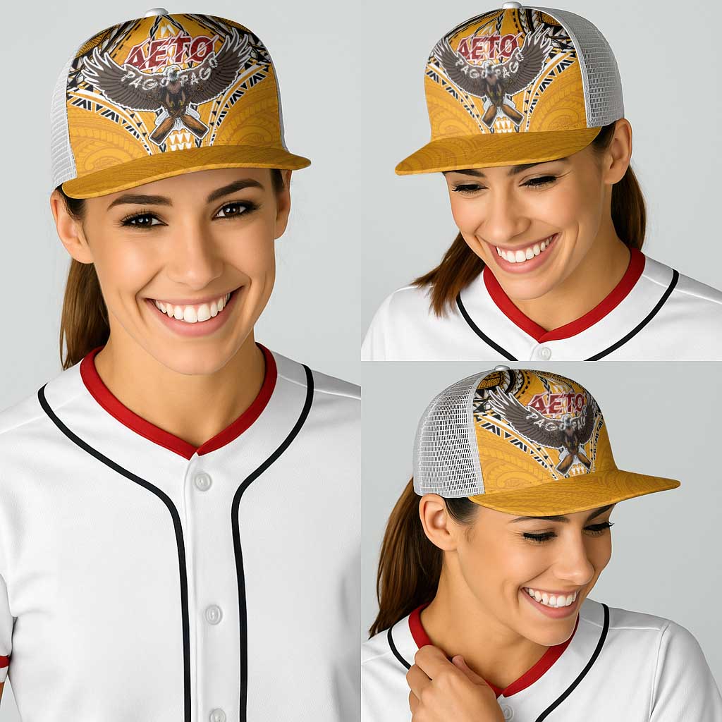 American Samoa Pago Pago Aeto Baseball Net Cap Bald Eagle with Polynesian Art Tattoos - Polynesian Pride