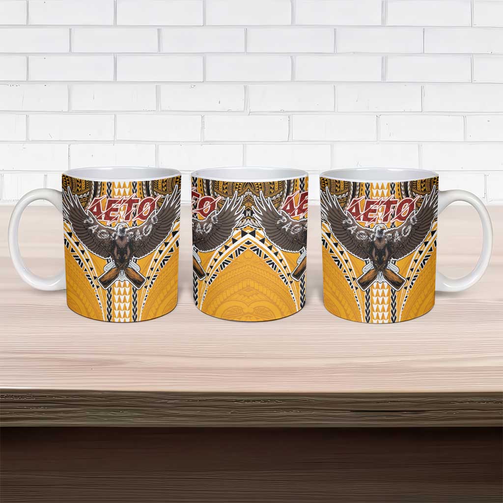 Samoa Pago Pago Aeto Ceramic Mug Bald Eagle with Polynesian Art Tattoos - Polynesian Pride