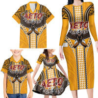 American Samoa Pago Pago Aeto Family Matching Long Sleeve Bodycon Dress and Hawaiian Shirt Bald Eagle with Polynesian Art Tattoos LT03 - Polynesian Pride