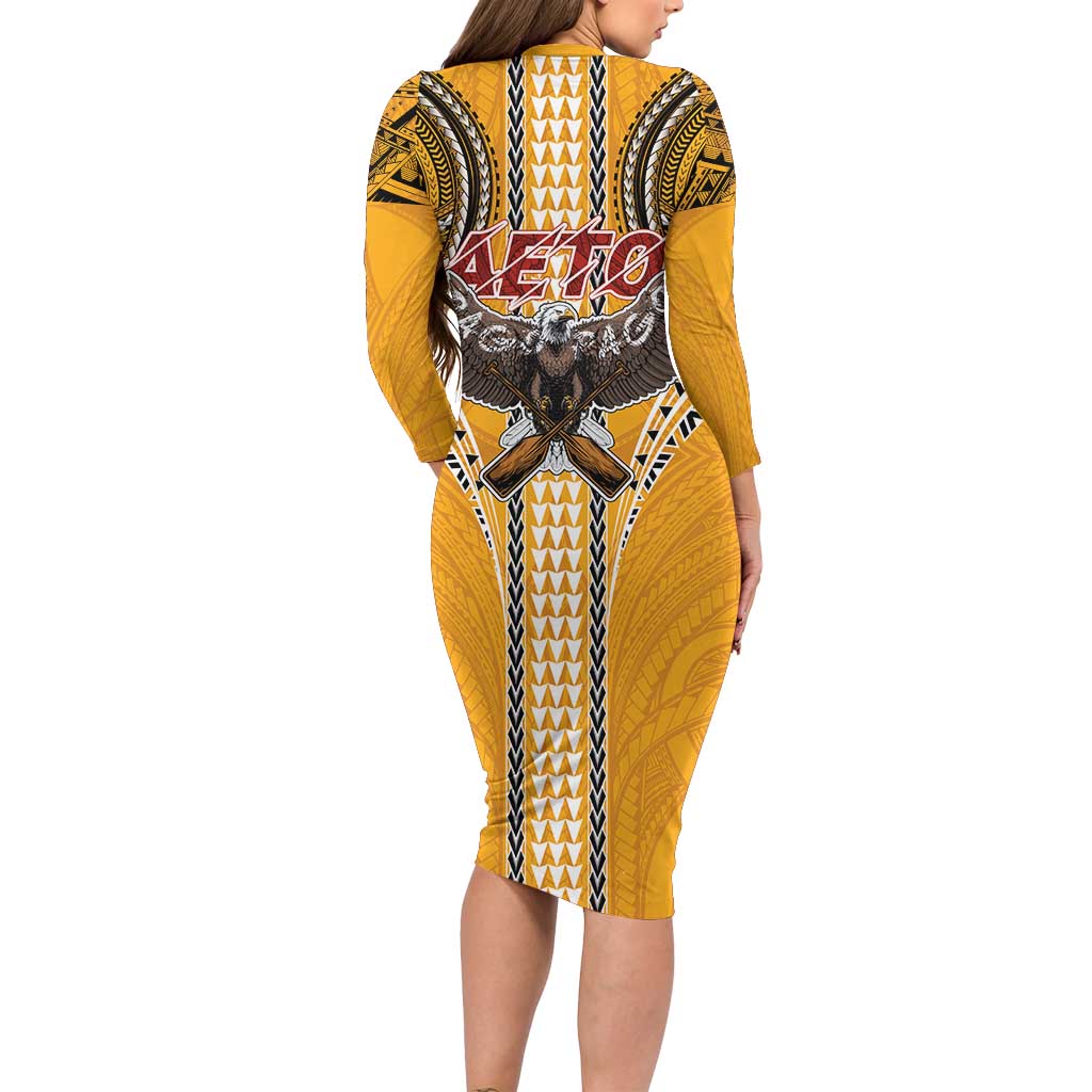 American Samoa Pago Pago Aeto Family Matching Long Sleeve Bodycon Dress and Hawaiian Shirt Bald Eagle with Polynesian Art Tattoos LT03 - Polynesian Pride
