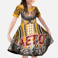 American Samoa Pago Pago Aeto Family Matching Mermaid Dress and Hawaiian Shirt Bald Eagle with Polynesian Art Tattoos LT03 Daughter's Dress Yellow - Polynesian Pride