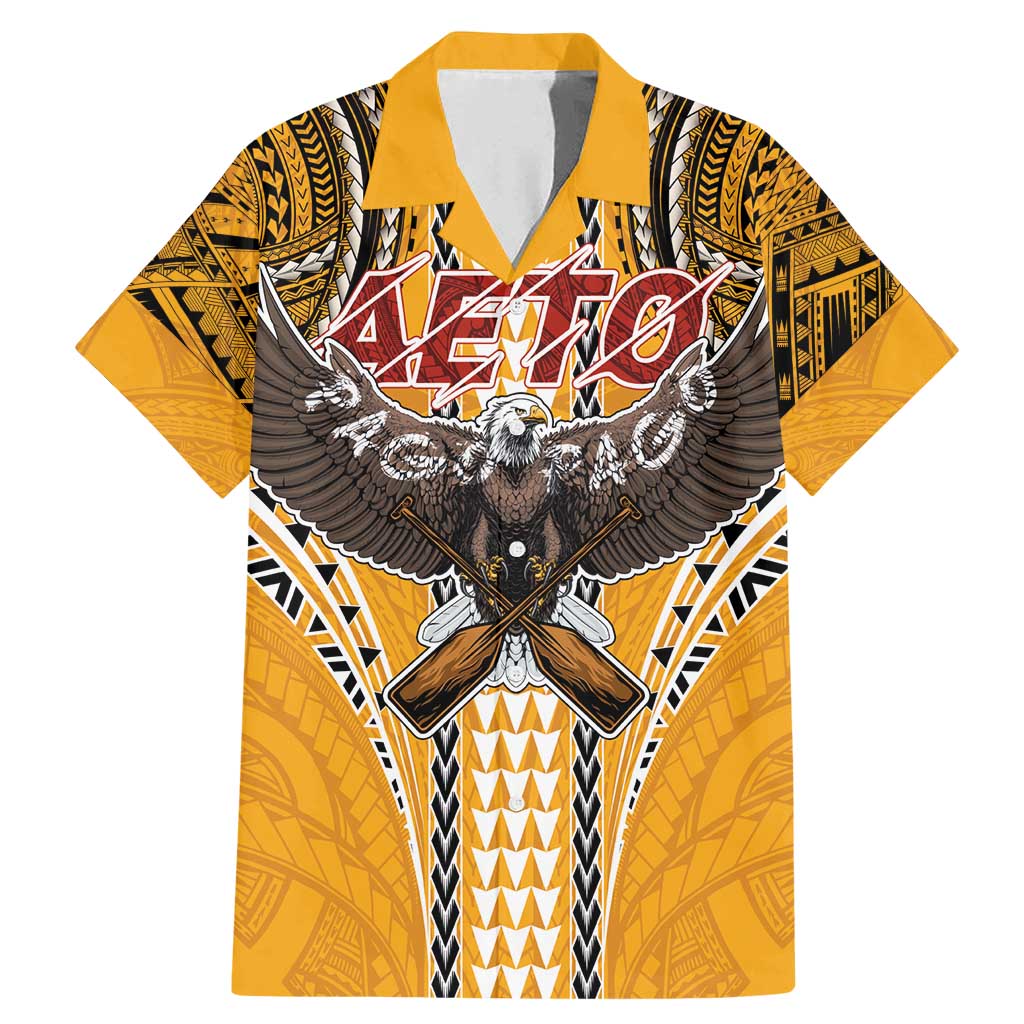 American Samoa Pago Pago Aeto Family Matching Mermaid Dress and Hawaiian Shirt Bald Eagle with Polynesian Art Tattoos LT03 Dad's Shirt - Short Sleeve Yellow - Polynesian Pride