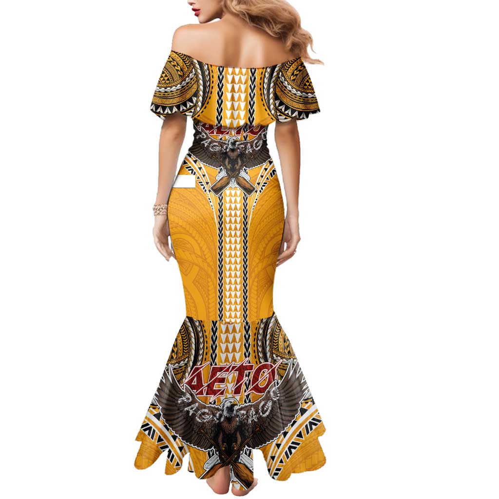 American Samoa Pago Pago Aeto Family Matching Mermaid Dress and Hawaiian Shirt Bald Eagle with Polynesian Art Tattoos LT03 - Polynesian Pride