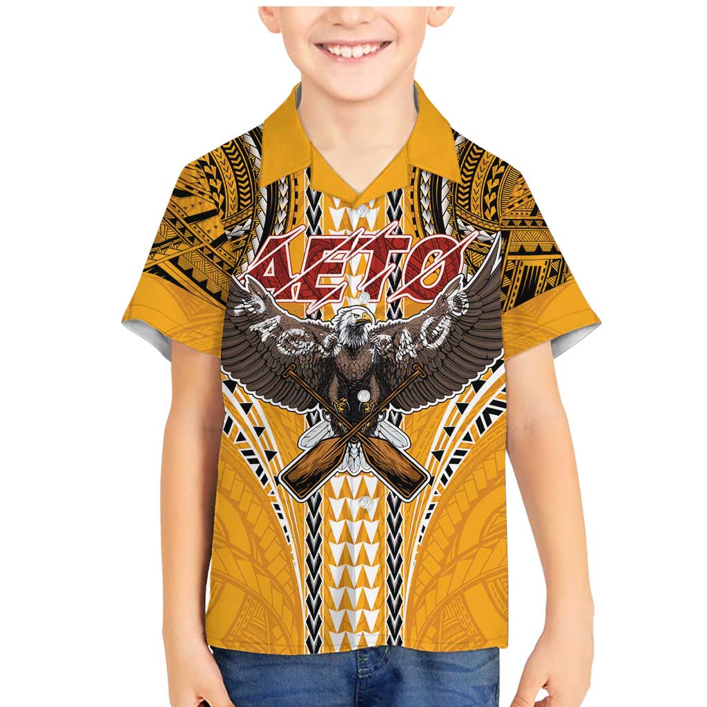 American Samoa Pago Pago Aeto Family Matching Mermaid Dress and Hawaiian Shirt Bald Eagle with Polynesian Art Tattoos LT03 Son's Shirt Yellow - Polynesian Pride