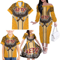 American Samoa Pago Pago Aeto Family Matching Off The Shoulder Long Sleeve Dress and Hawaiian Shirt Bald Eagle with Polynesian Art Tattoos LT03 - Polynesian Pride