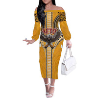 American Samoa Pago Pago Aeto Family Matching Off The Shoulder Long Sleeve Dress and Hawaiian Shirt Bald Eagle with Polynesian Art Tattoos LT03 Mom's Dress Yellow - Polynesian Pride