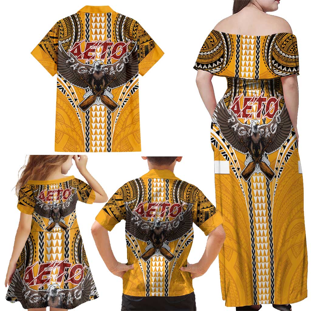 American Samoa Pago Pago Aeto Family Matching Off Shoulder Maxi Dress and Hawaiian Shirt Bald Eagle with Polynesian Art Tattoos LT03 - Polynesian Pride